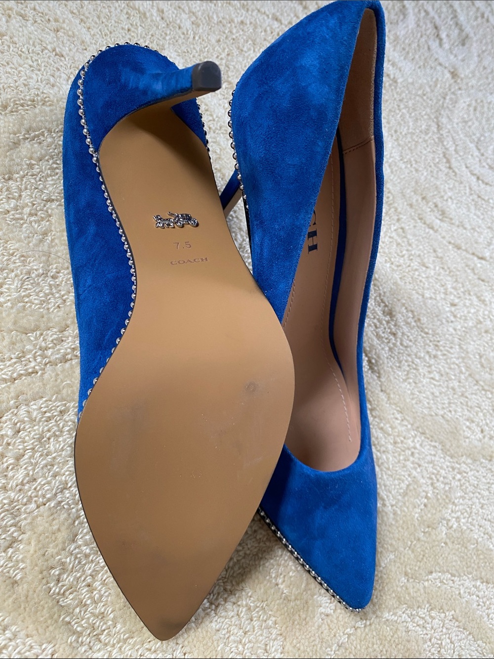 COACH Blue Suede Pointed-Toe Pumps with Studded Trim. BRAND NEW, never worn - Picture 4 of 4